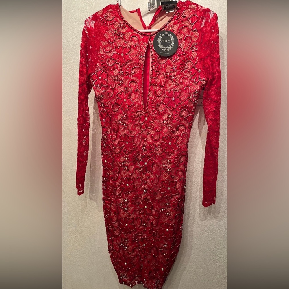 Holt Miami Maison De Luxe Hand Painted Red Mini Dress - Picture 2 of 5